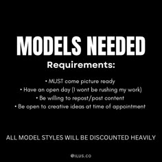 a black and white poster with the words models needed