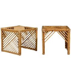 two small tables made out of bamboo sticks