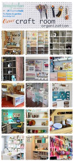 a collage of photos showing various craft rooms