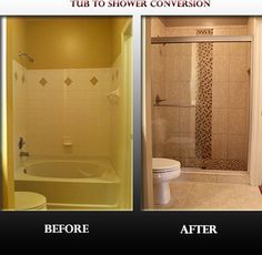 before and after photos of a bathroom remodel