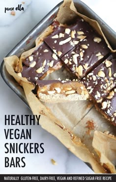 healthy vegan snickkers bars in a baking pan