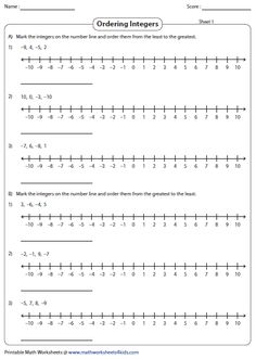 the number line worksheet for ordering numbers