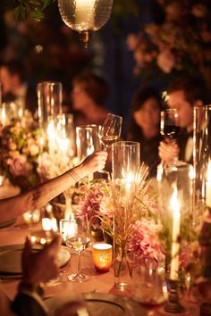 This wedding table showcases how impactful a table full of candlelight can be. It creates a warm, inviting and festive environment. Event design and florals by KD&J Botanica. Photo by Christian Oth Studio. #weddingtable #candlelight #tablescape Earth Wind And Fire Wedding, Candlelit Dinner Party, Candle Lit Wedding Reception, Candlelight Wedding Reception, Valentine Day Aesthetic, Candlelight Wedding, Candle Dinner Table, Candle Light Wedding