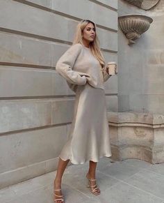 fashion, shoes, style, women's clothing, dress, bags, beauty, brand Satin Skirts, Rok Outfit, Satin Midi Skirt, Mode Casual, Classy Style, Looks Street Style, Satin Skirt, Mode Inspo, Spring Trends