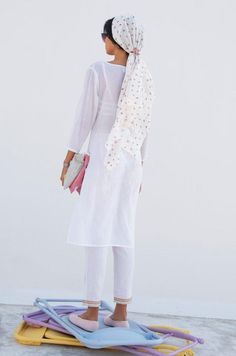 PEONIA KURTA-PANT SET COTTON - Trendroots Spring V-neck Kurta With Chikankari Embroidery, V-neck Kurta With Chikankari Embroidery For Spring, Spring Fitted Kurta With Sheer Dupatta, Fitted Kurta With Sheer Dupatta For Spring, Festive Spring V-neck Kurta, White Fitted V-neck Kurta, Spring Straight Kurta With Sheer Dupatta, Casual Sets With Chikankari Embroidery For Summer, Spring Chikankari Embroidery V-neck Set