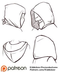 four different types of hoods with the hood pulled up to show how to draw them