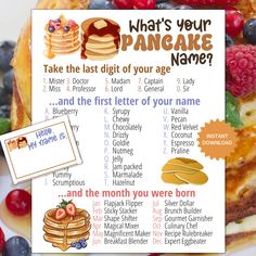 a pancake recipe is shown with the words what's your pancake name?