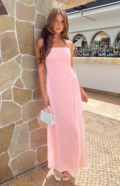 Flossie Pink Maxi Sleeveless Dress – Beginning Boutique US Prom Event, Flowy Gown, Prom Midi Dress, Semi Formal Dresses, Pink Maxi, Beginning Boutique, White Heels, Strapless Tops, Pink Maxi Dress