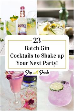 Collage of 4 batch gin cocktails. Large Batch Gin Cocktails, Gin Batch Cocktails, Batch Gin Cocktails, Premade Cocktails, Galentines Cocktails, Cucumber Gin Cocktail, Gin Mixers, Cocktails Ideas