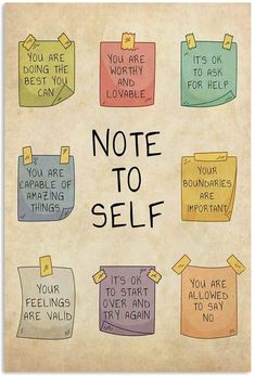 a note to self poster with sticky notes on it