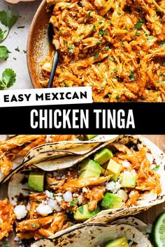 mexican chicken tinga with limes and cilantro on the side