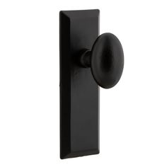 a black door handle with a round knob on an isolated white background for use in interior or exterior decor