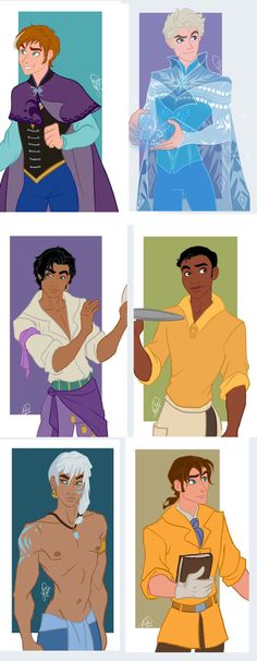 four different avatars from disney's princess and the frog prince, including two male characters