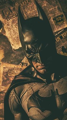 the dark knight batman is standing in front of newspapers