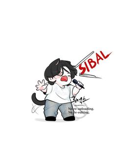 a cartoon character holding a microphone with the word sibal written in red on it