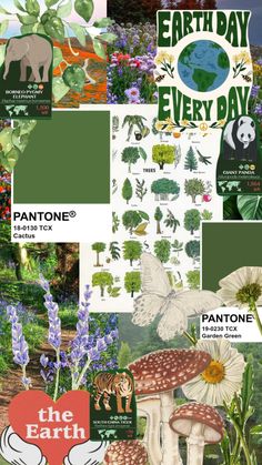 the earth day poster is shown with many different things in it's image, including mushrooms