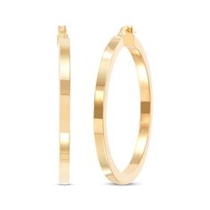 A bold take on classic hoops, these striking square hoop earrings give your look a modern touch. Crafted in 10K yellow gold with a high polish finish, the earrings measure 3mm x 40mm and secure with hinged backs. Made in Italy. Modern Hoop Earrings With Shiny Finish For Formal Occasions, Modern Polished Hoop Earrings For Anniversary, Modern Polished Hoop Earrings, Modern Hoop Earrings With Shiny Finish, Modern Yellow Gold Hoop Earrings With Shiny Finish, Square Hoop Earrings, Accessories Jewelry Earrings, Jewelry Accessories, Hoop Earrings