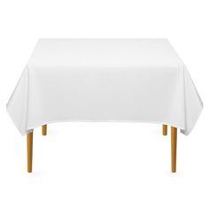 a white table cloth with wooden legs