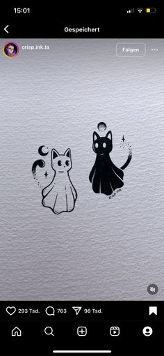 an image of two cats on a white paper with the caption cat in black