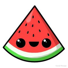 a watermelon sticker with black eyes and a smile on it's face