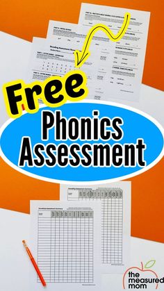 the free phonics assignment is on top of a table with papers and pens