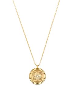 Zoe Chicco 14K Yellow Gold Medallion Evil Eye Sunbeam Disc Pendant Necklace, 18 Gold Plated Round Medallion Necklace Spiritual, Gold Celestial Medallion Necklace With Round Pendant, Gold Celestial Pendant Medallion Necklace, Spiritual Gold-plated Medallion Necklace With Round Pendant, Spiritual Gold-plated Medallion Pendant Necklace, Zoe Chicco, Gold Medallion, Round Pendant Necklace, Disc Pendant