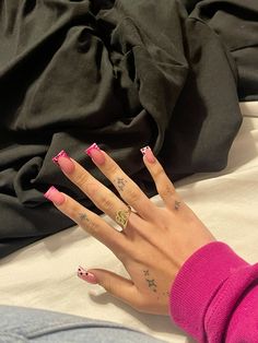 Pink French Duck Nails, Pink And Green Duck Nails, Brown And Pink Duck Nails, Short Duck Nails Acrylic, Pink Duck Nails, Duck Nails Pink And Black, Duckies Nails Y2k, Dramatic Nails, Poppin Nails