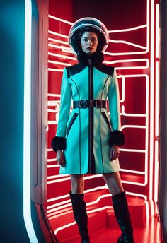 Step into the future with 'Cosmic Elegance,' where vintage meets the avant-garde. This digital art piece showcases a retro-futuristic fashion model, adorned in space exploration-inspired attire, presented in an immersive augmented reality display. The anaglyph diffuse glow effect adds a nostalgic and surreal touch, inviting you to experience fashion . Elevate your space with a blend of timeless style and futuristic allure. Retro Future Fashion, Retro Futurism Fashion, Futurism Fashion, Dnd Inspiration, Glow Effect, Retro Futuristic, Into The Future