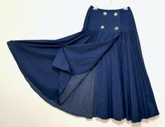 Gorgeous Heavy at 2.4 LB Darker blue color tone. Pinch under 28" waist 37" length Excellent vintage condition without issues.   Sterling buttons are silver in color Western Skirts, Dark Blue Color, Color Tone, Denim Jean, Colour Tone, Wrap Around, Skirt Fashion, Vintage Clothing, Denim Jeans