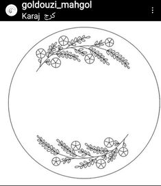 a circular frame with flowers and leaves on it, in the middle is an image of a