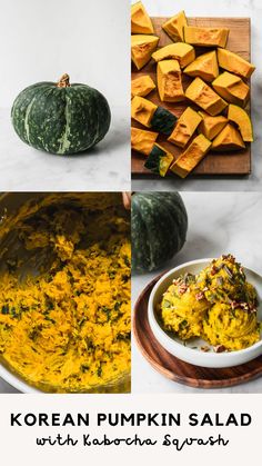 Step by step pictures of Korean pumpkin salad Korean Food Side Dishes, Pumpkin Salad, Korean Side Dishes, Fusion Dishes, Kabocha Squash, Squash Salad, Korean Dishes, Korean Bbq, Authentic Recipes