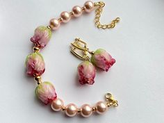 Floral Bracelet, Handmade Glass Beads, Gold Alloys, Earrings Flower, The Flame, Flower Bud, Flower Bracelet, Rose Earrings, Business Attire