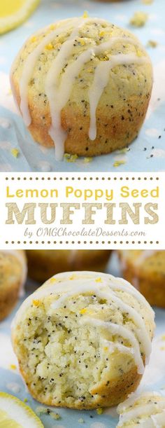 lemon poppy seed muffins with icing on top