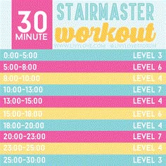 the 30 minute workout plan for beginners is shown in pink, yellow and blue