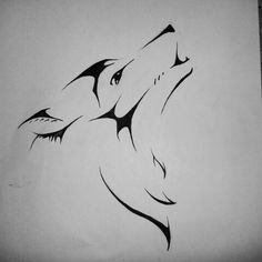 a black and white drawing of a wolf's head