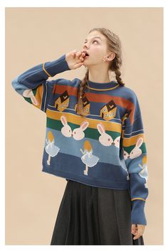 Quirky Knitwear, Weirdcore Outfits, Alice In Wonderland Outfit, House Bunny, Fluffy Jumper, Sweet House, Bunny Embroidery, Fashion Vibes, Funny Sweaters