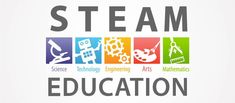 the logo for steam education is shown in black and white, with colorful images on it