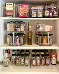 an organized pantry with spices and condiments