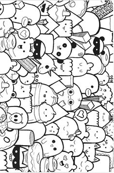 a large group of cartoon dogs in black and white