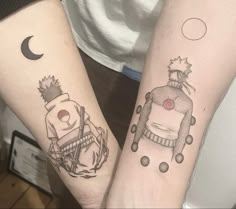 two people with matching tattoos on their arms