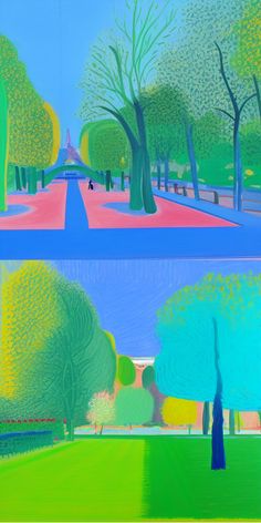 Ai generated images using stable diffusion webui Hockney Paintings, Abstract Trees, Bright Blue Sky, Abstract Tree, Beautiful Park, Bright Blue, Stables