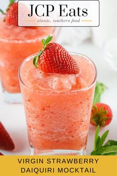 Virgin Strawberry Daiquiri Mocktail Virgin Strawberry Daiquiri, Watermelon Slushies, Kid Drinks Recipes, Strawberry Daiquiri Recipe, Strawberry Water, Summer Drinks Alcohol, Summertime Drinks, Strawberry Daiquiri, No Cook Desserts