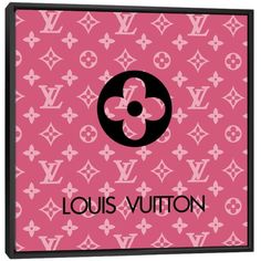 the louis vuitton logo on a pink background with black and white letters canvas print