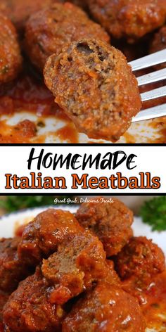 homemade italian meatballs on a white plate with chopsticks in it and the title above reads homemade italian meatballs