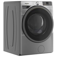 a washing machine with the door open and it's front loader in grey