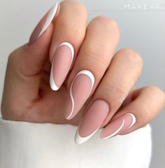 White And French Nails, White Almond Nails, Twisted Hair, Work Nails, Ombre Nail Designs, Fancy Nails