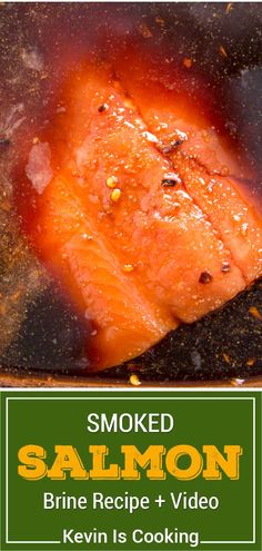 salmon cooking in a pan with the title smoked salmon