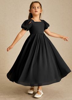 Joss is our lovely flower girl dress crafted from chiffon. Black Kids Dress, Midevil Dress, Black Flower Girl Dress, Recital Dress, Chiffon Flower Girl Dress, Girls Black Dress, Black Dress Formal, Chiffon Flowers, Dress Crafts