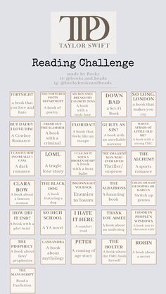 the top ten reading challenge is shown in this graphic style, which includes several different words and