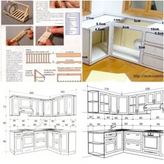 an image of kitchen cabinets with measurements